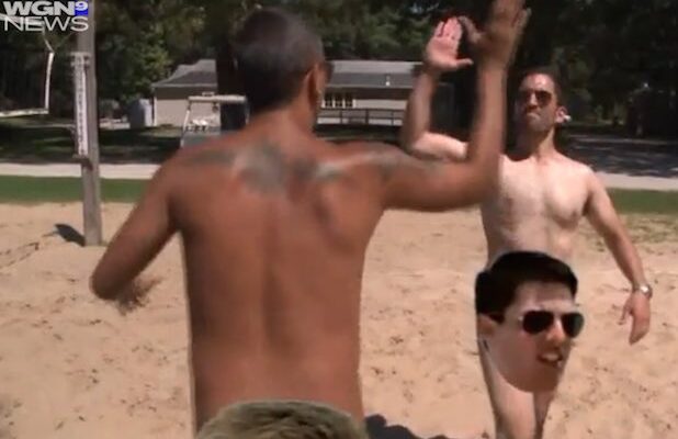 Brave Nudist - TV Sports Anchor Recreates 'Top Gun' Volley Ball Scene With Nudists (Video)