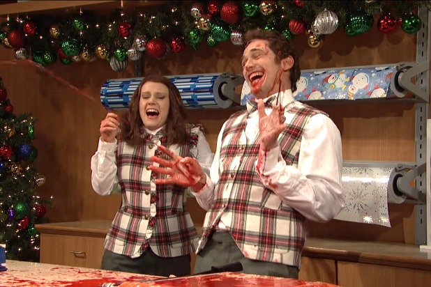 James Franco Christmas Spoof 2022 Snl' Host James Franco Loses It As Gift Wrapper Whose Papercut Turns Into  Bloody Mess (Video)