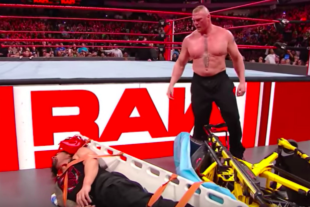 Ww Wwe Raw Hot Sex - Watch Brock Lesnar Beat the Hell Out of Roman Reigns With a Chair