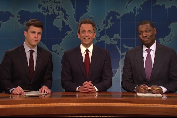 Seth Meyers Returns To Snl Weekend Update Colin Jost Blames Him