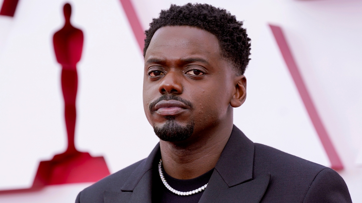 Daniel Kaluuya arrives at the Oscars on Sunday, April 25, 2021, at Union Station in Los Angeles. (AP Photo/Chris Pizzello, Pool)