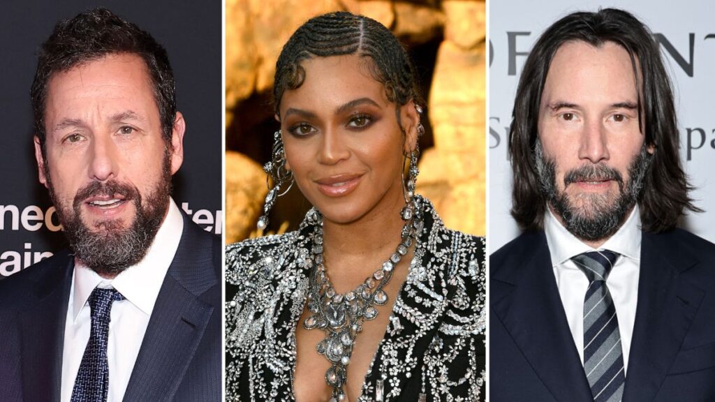 Adam Sandler, Beyoncé and Keanu Reeves (Photo credit: Getty Images)