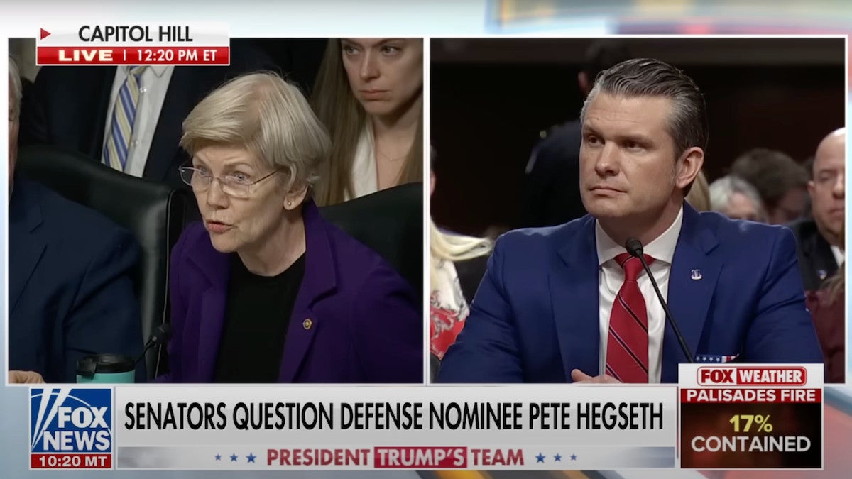 Elizabeth Warren Slams Pete Hegseth for Refusing to Meet With Her About His Record on Women | Video