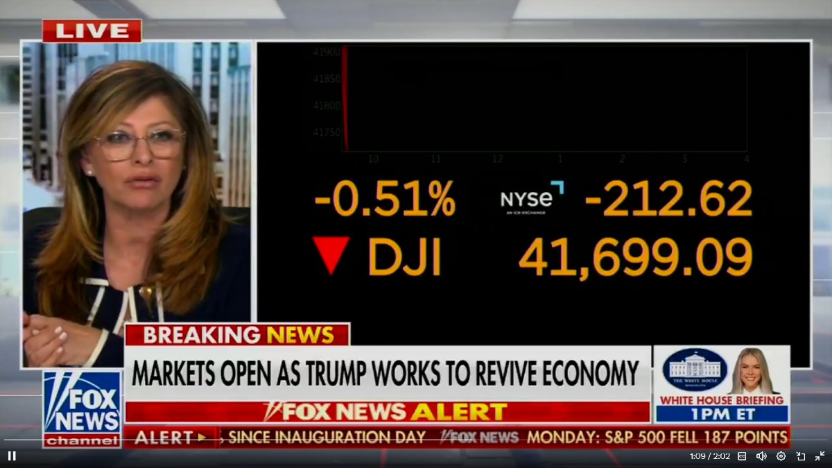 Watch Fox News’ Maria Bartiromo Ramble in Praise of Trump’s Policies as Stock Market Drops More Than 100 Points | Video